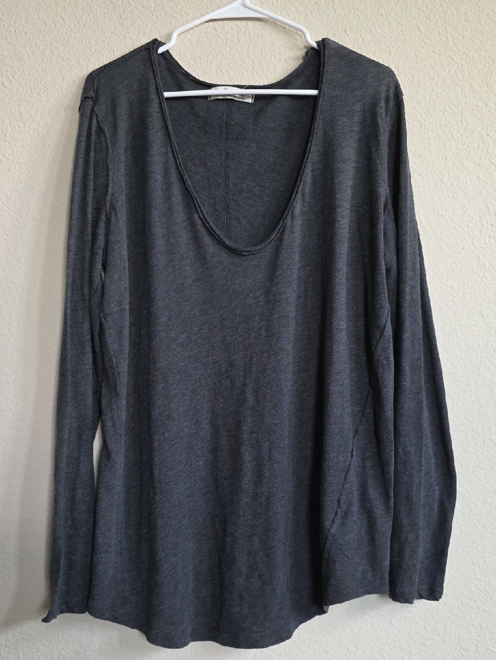 NEW We The Free Its A Secret Charcoal Scoop Neck Long Sleeve Longline Tunic Top